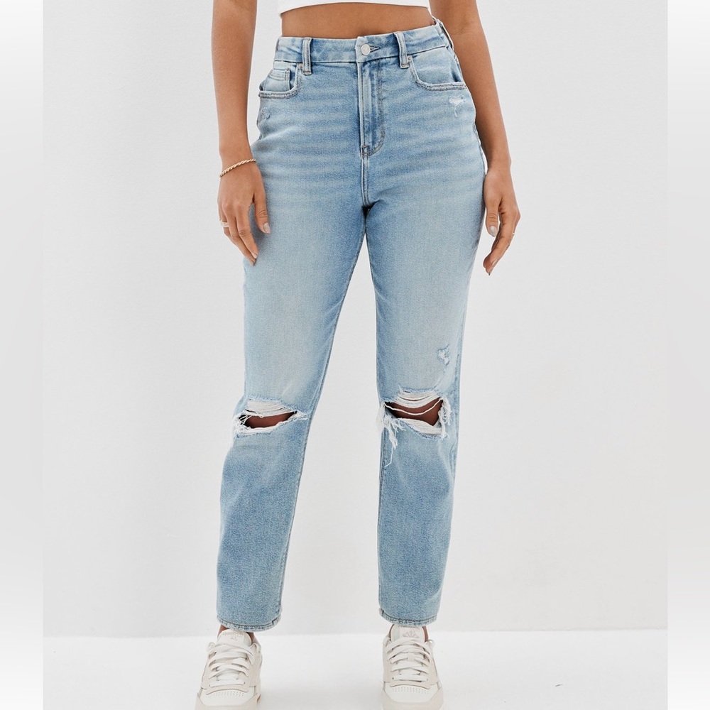 AE stretch ripped curvy mom jean